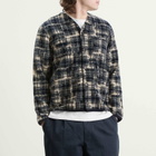 Universal Works Men's Patch Check Fleece Cardigan in Navy