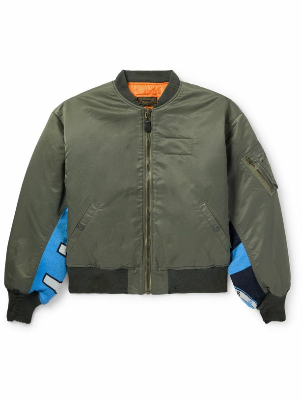 Photo: SAINT MXXXXXX - Distressed Padded Jacquard-Panelled Nylon Bomber Jacket - Green