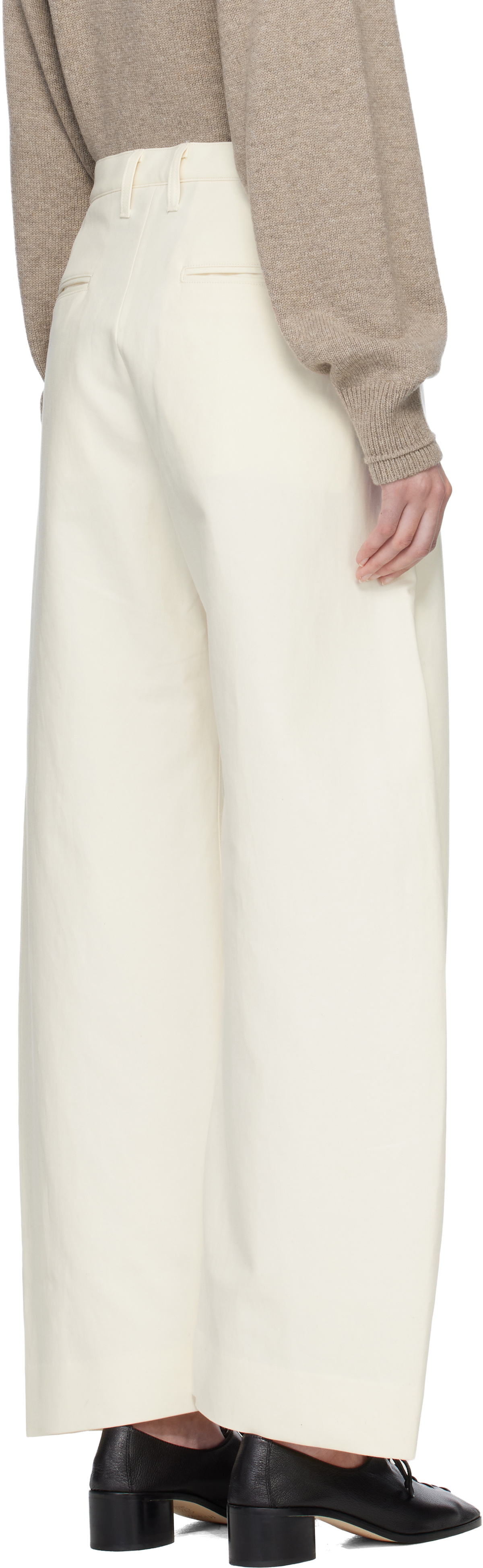 ssstein Off-White Double Weave Cotton Round Trousers
