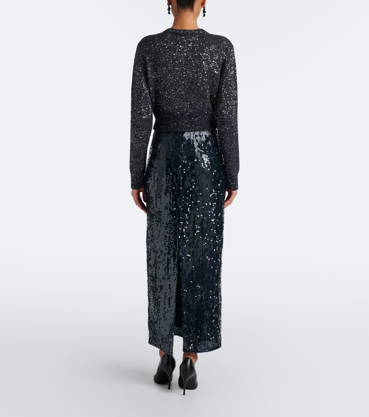 Erdem Floral-appliqué sequined midi skirt