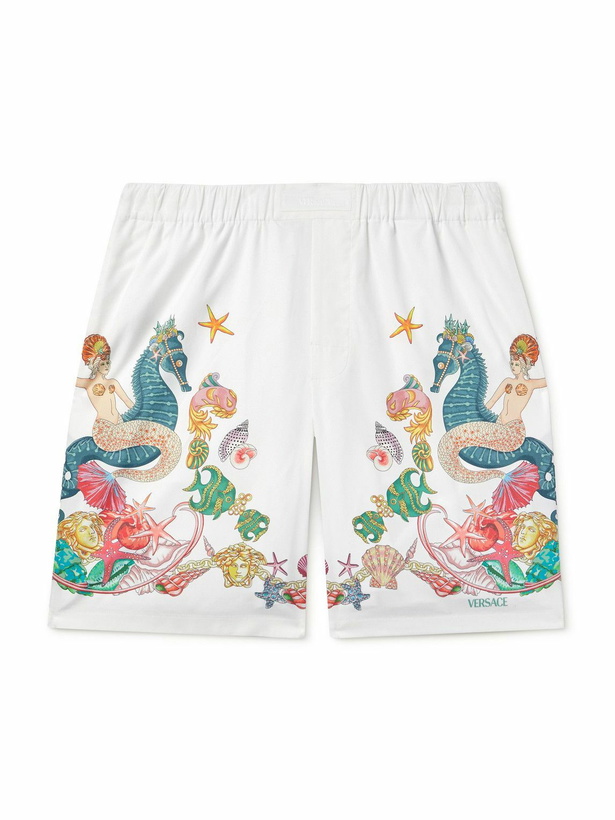 Photo: Versace - Wide-Leg Printed Cotton-Poplin Shorts - White