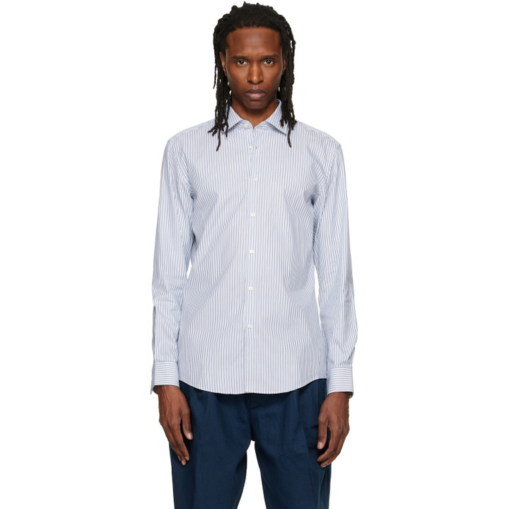 Photo: Hugo White & Blue Slim-Fit Oxford Cotton Shirt