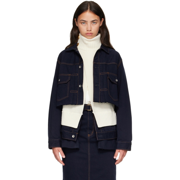 Photo: sacai Navy & White Wool Knit x Denim Jacket