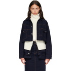 sacai Navy & White Wool Knit x Denim Jacket