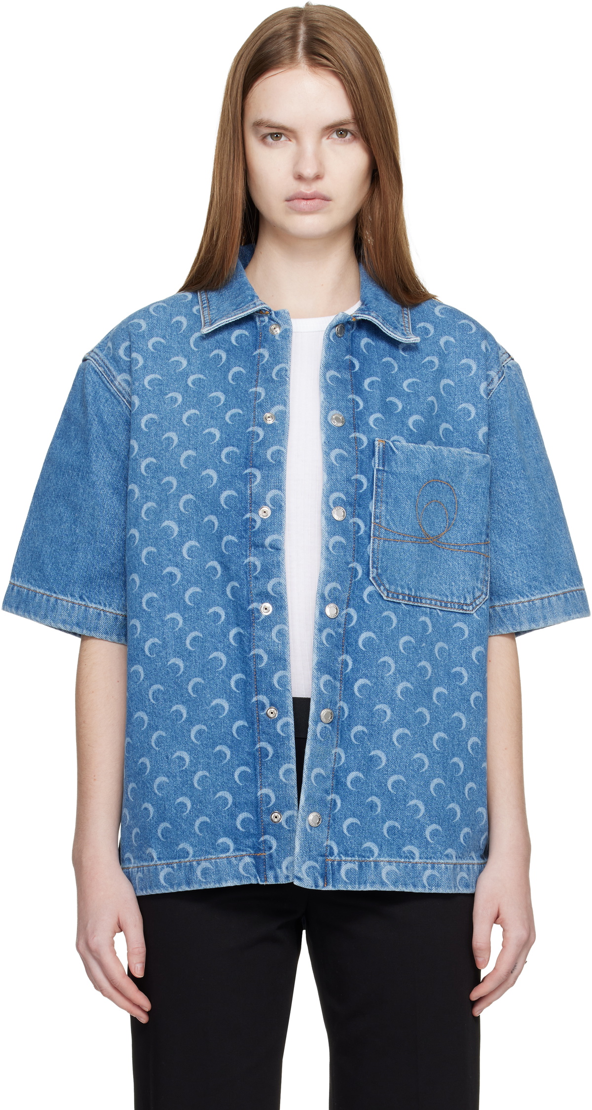 Marine Serre Blue Moon Laser SS Denim Shirt
