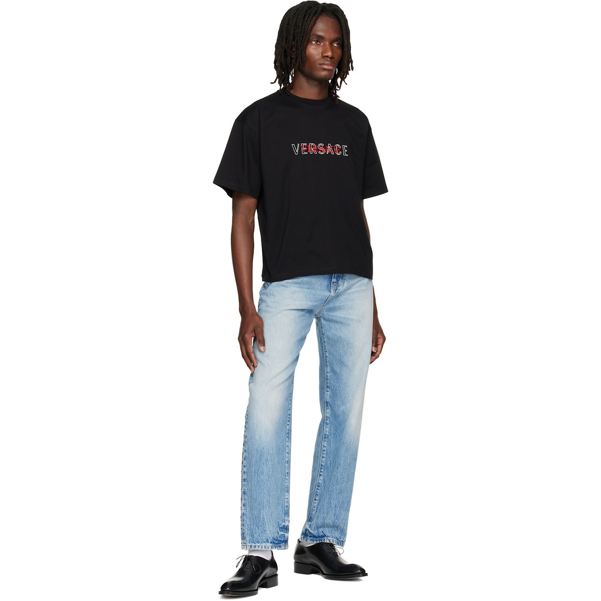 Versace Black Embroidered-Logo Cotton-Jersey Regular T-shirt