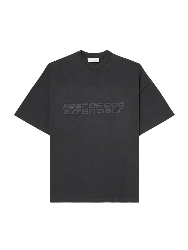 Photo: FEAR OF GOD ESSENTIALS - 90s Oversized Logo-Print Cotton-Jersey T-Shirt - Black