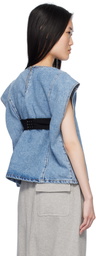Pushbutton Blue Bra Point Sleeveless Denim Top