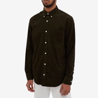 NN07 Men's Levon Button Down Baby Cord Shirt in Dark Army