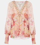 Camilla Blossoms and Brushstrokes floral silk blouse