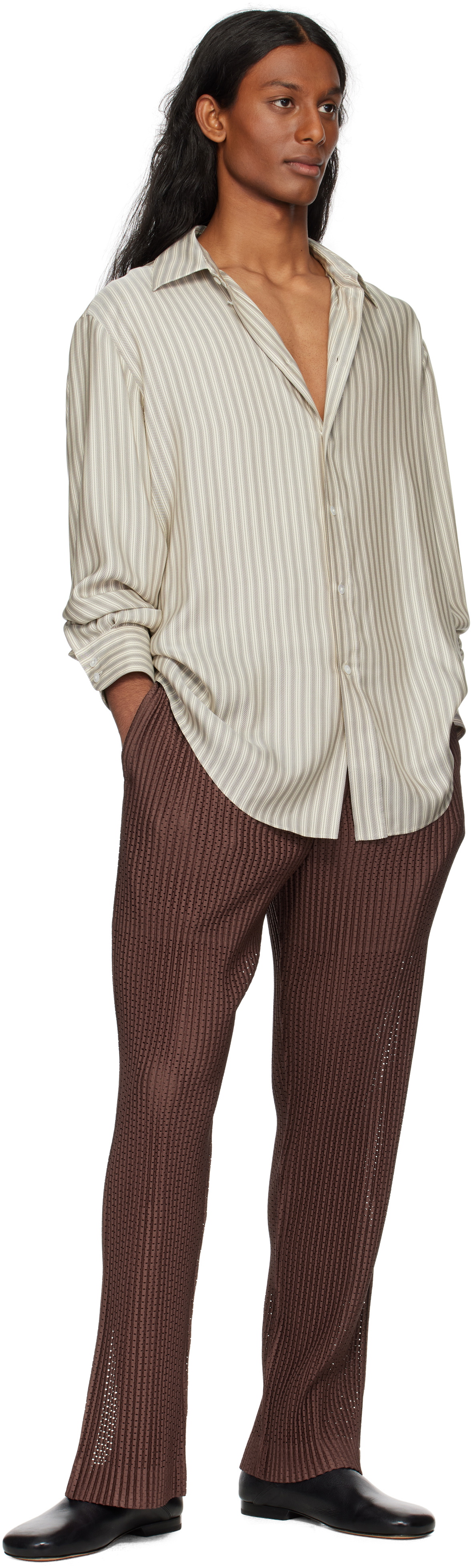 HOMME PLISSÉ ISSEY MIYAKE Brown Outer Mesh Trousers Homme Plisse