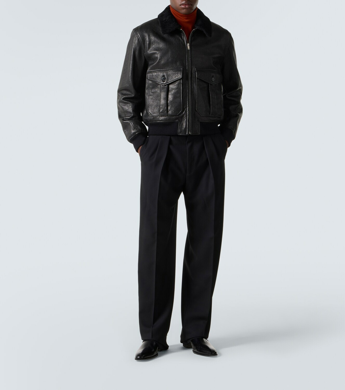 Saint Laurent Shearling-trimmed leather bomber jacket