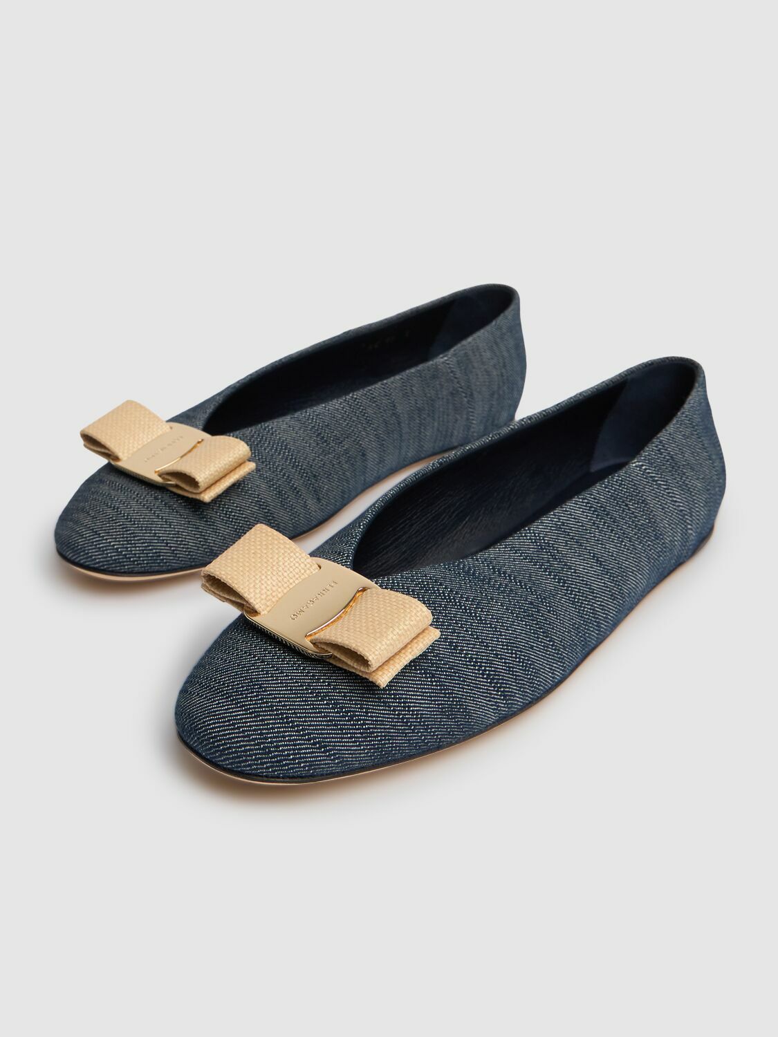 FERRAGAMO 10mm Vanna Denim Ballerina Flats