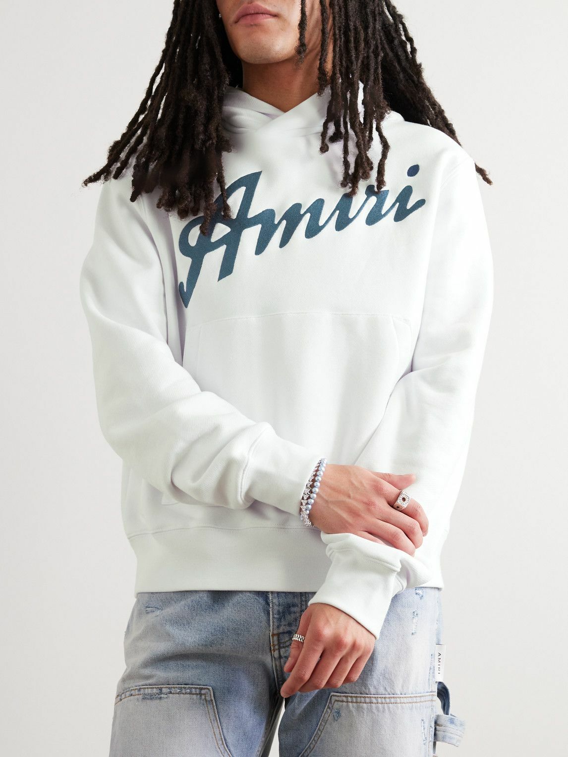 AMIRI - Logo-Embroidered Cotton-Jersey Hoodie - White Amiri