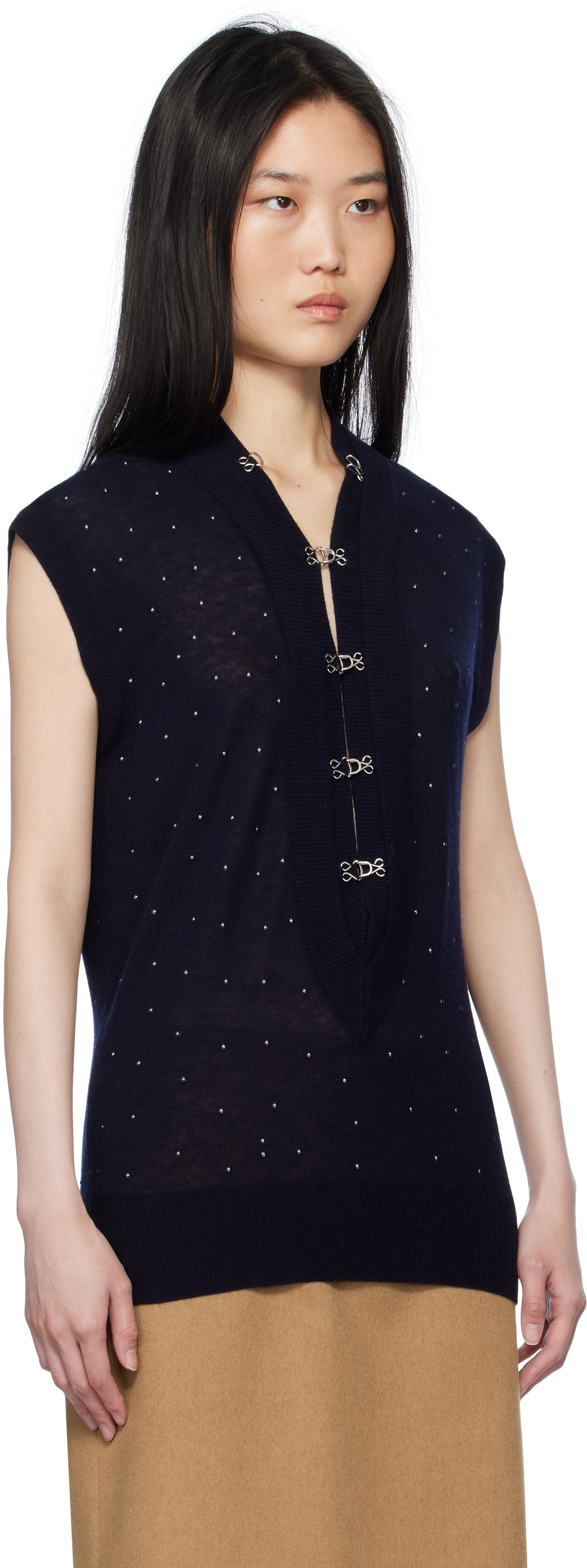 AO Yes Navy V Neck Cabochon Vest