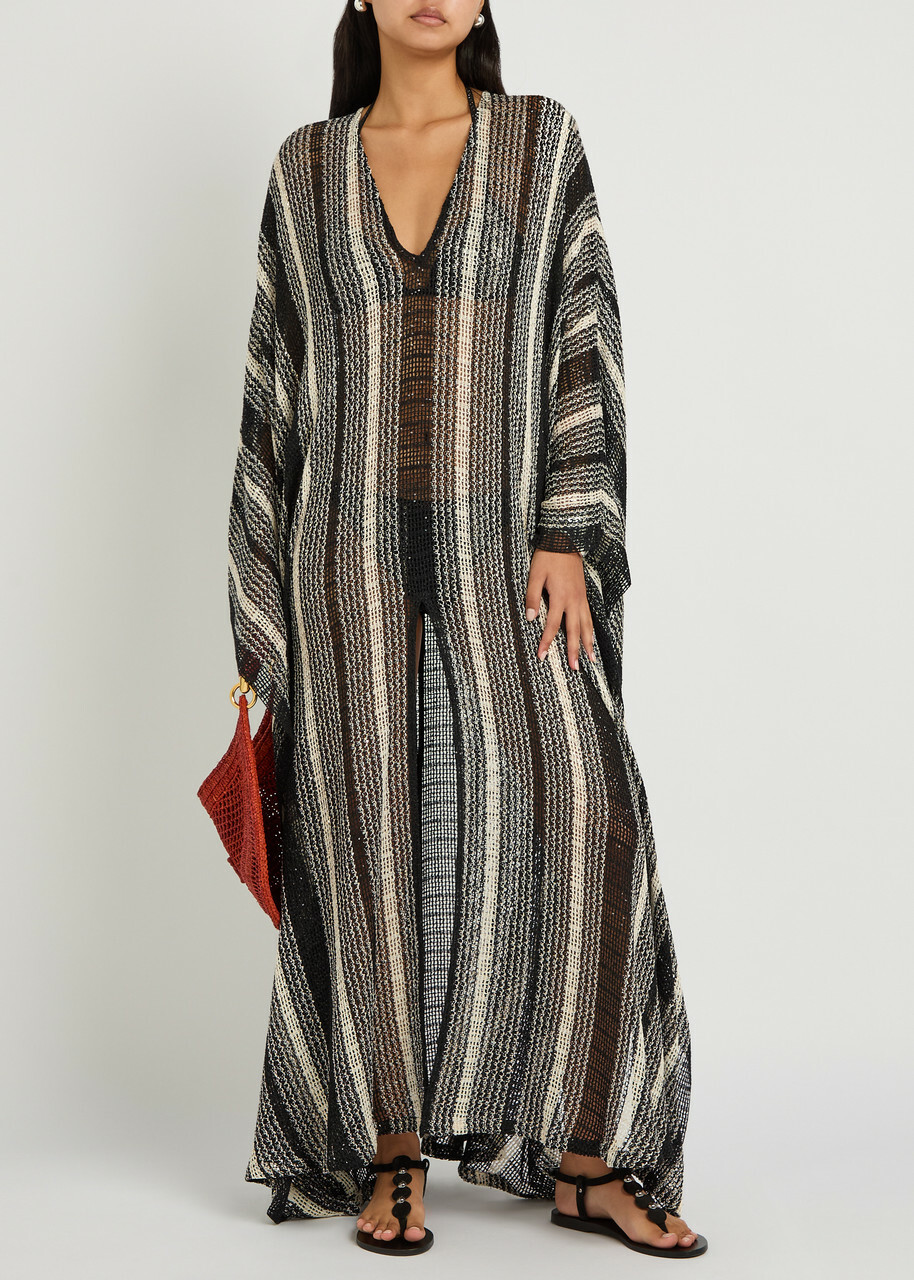 Missoni Striped Open-knit Kaftan Cover-up White And Black