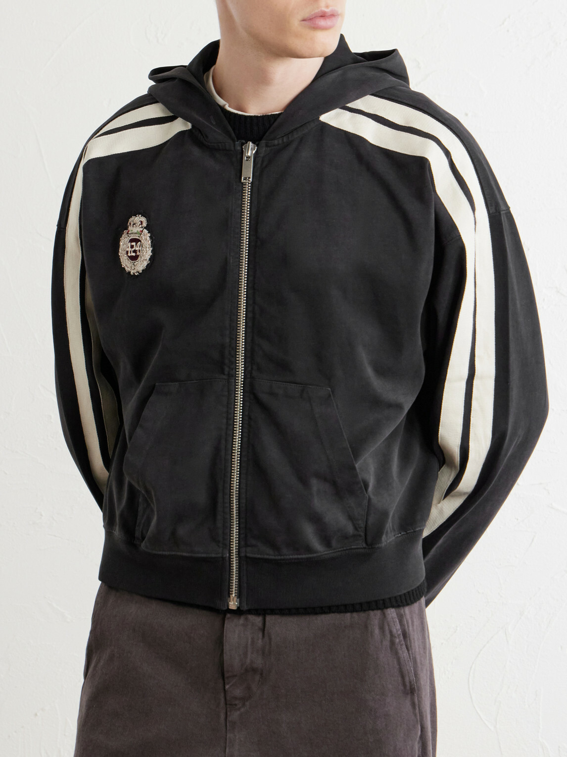 424 - Academy Logo-Appliquéd Cotton-Jersey Zip-Up Hoodie - Black