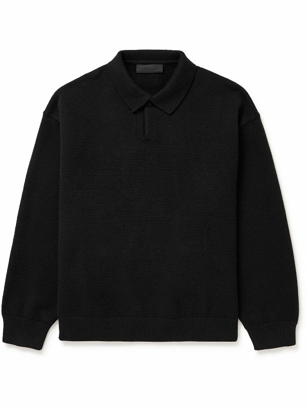 Photo: FEAR OF GOD ESSENTIALS - Logo-Appliquéd Knitted Polo Shirt - Black