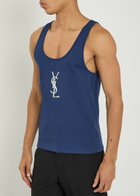 Saint Laurent Logo-embroidered Cotton Vest Blue