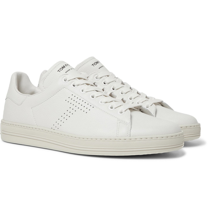 Photo: TOM FORD - Warwick Perforated Full-Grain Leather Sneakers - Neutrals