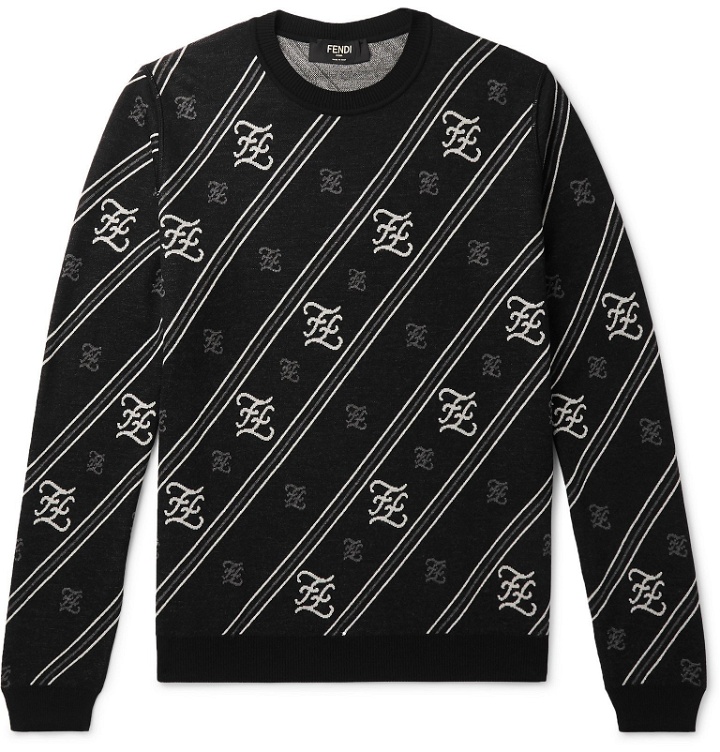 Photo: Fendi - Slim-Fit Logo-Jacquard Wool Sweater - Black