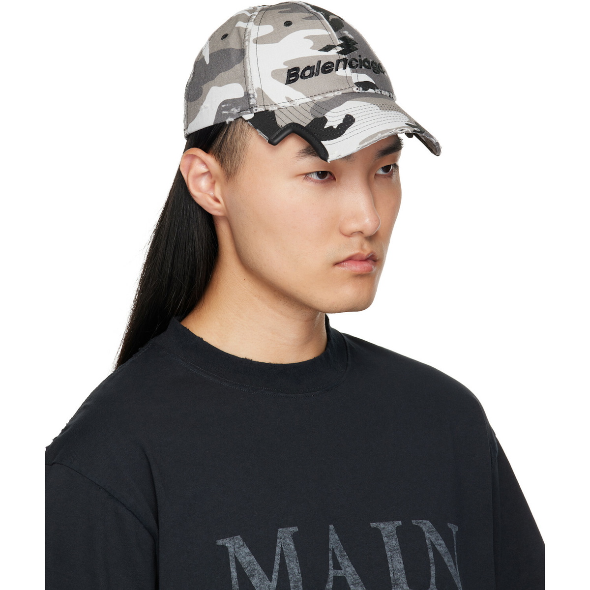 Balenciaga Gray & Black Camo Cotton Ripstop Cap