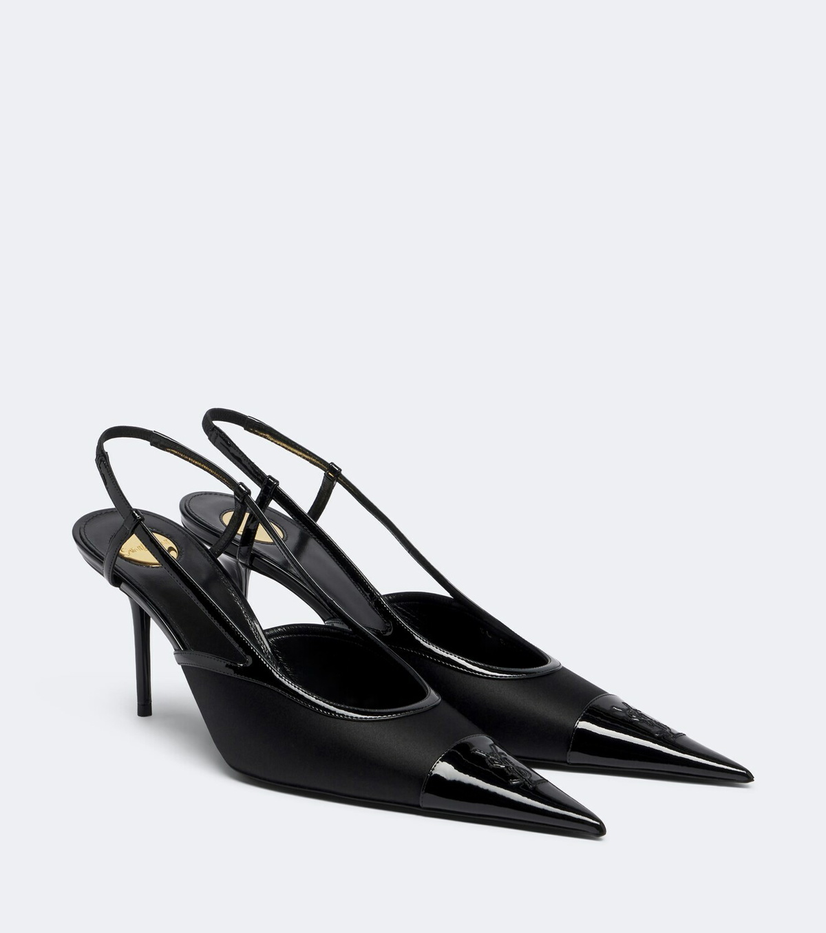Saint Laurent Renée satin and leather slingback pumps