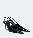 Saint Laurent Renée satin and leather slingback pumps