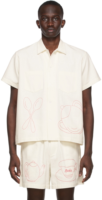 Photo: Bode SSENSE Exclusive White Limited Edition Tea Time Redwork Shirt