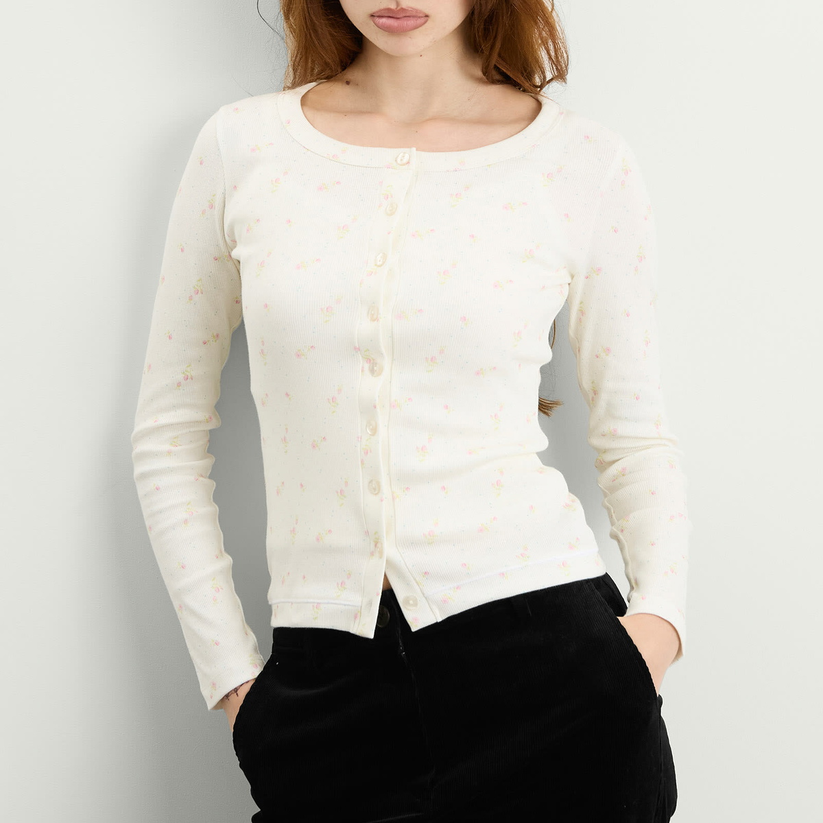 Fruity Booty Women's Ditsy Floral Cardigan in White