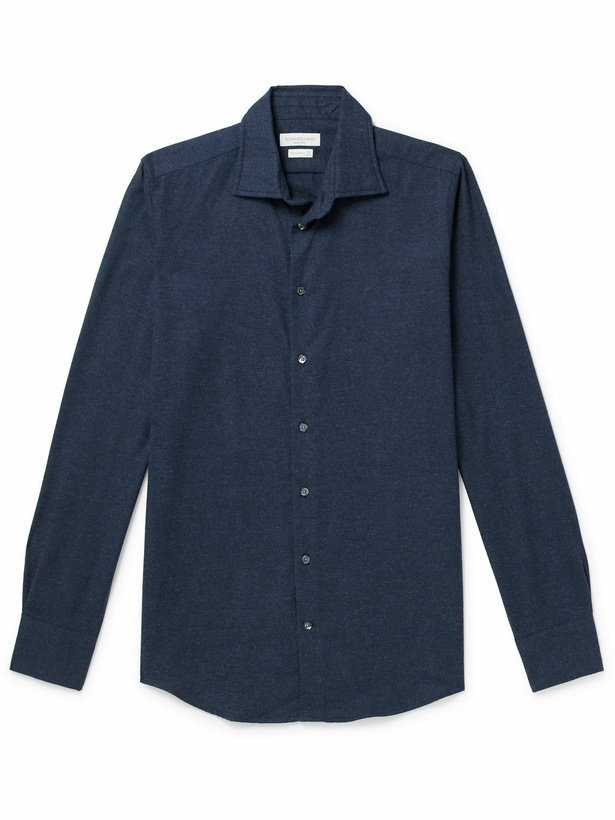 Photo: Richard James - Cotton and Cashmere-Blend Flannel Shirt - Blue