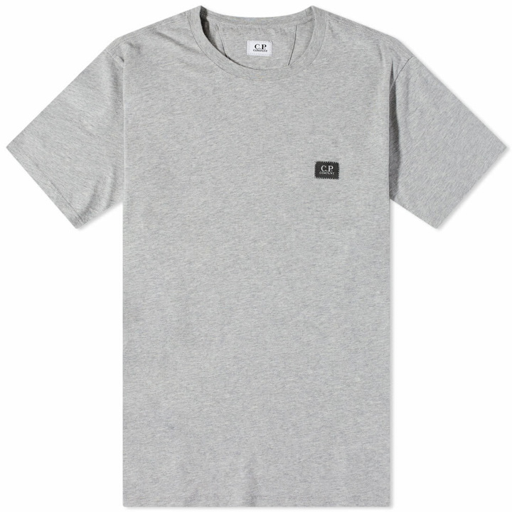 Photo: C.P. Company Men's Small Stitch Block Logo T-Shirt in Grey Melange
