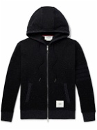 Thom Browne - Logo-Appliquéd Ribbed Cotton and Silk-Blend Zip-Up Hoodie - Black