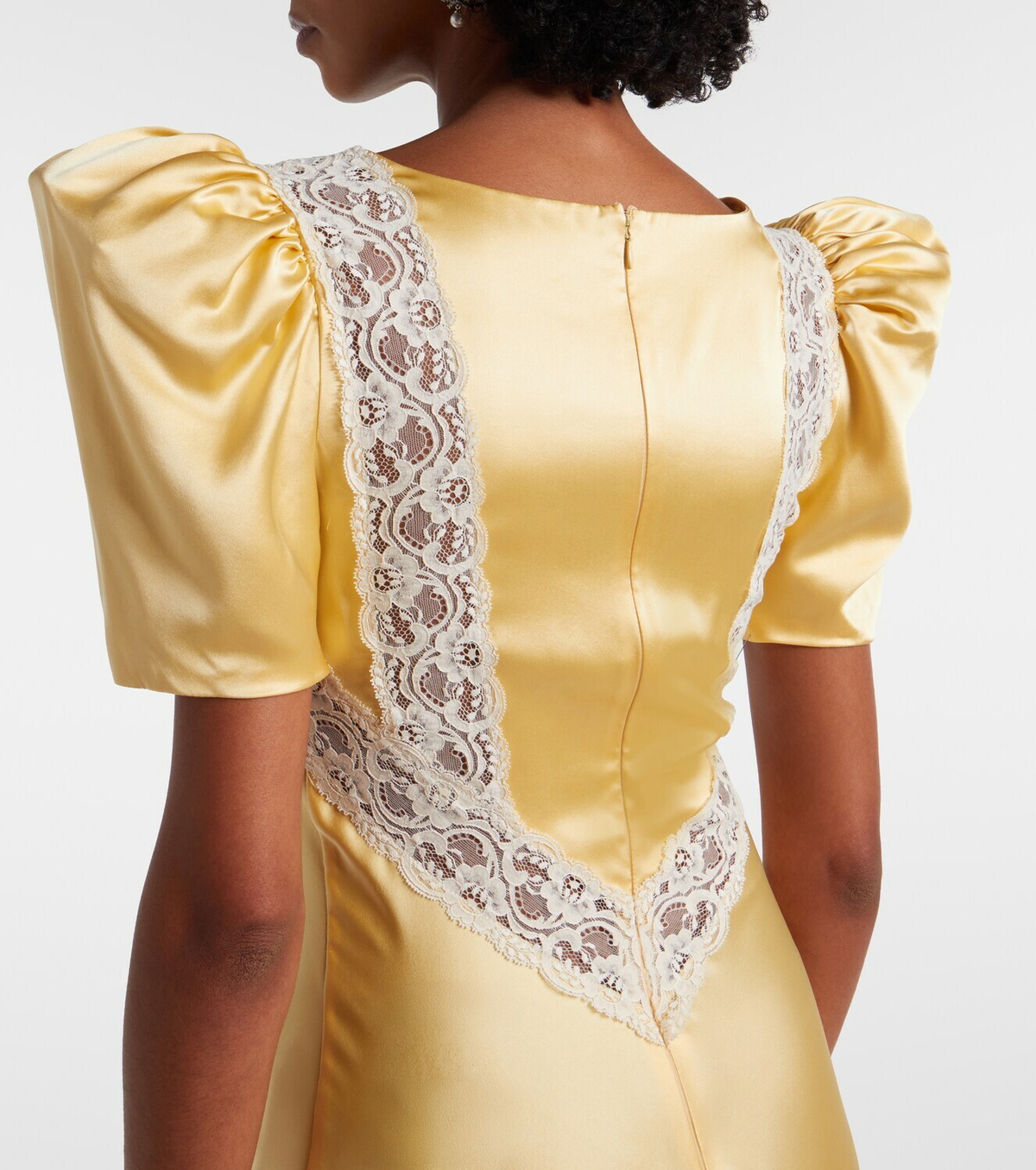 Rodarte Lace-trimmed ruched silk satin maxi dress