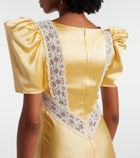 Rodarte Lace-trimmed ruched silk satin maxi dress