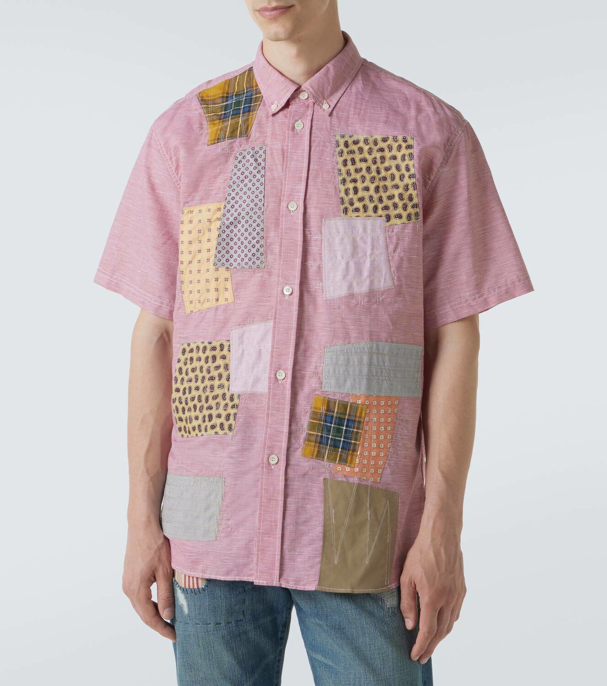 Junya Watanabe Patchwork linen and cotton bowling shirt