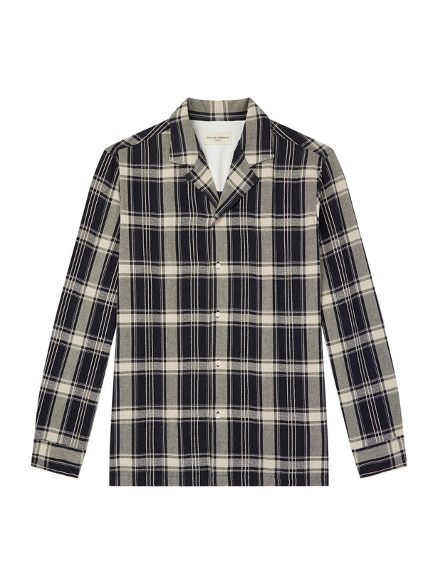 Photo: Officine Générale - Eren Camp-Collar Checked Cotton-Blend Shirt - Blue