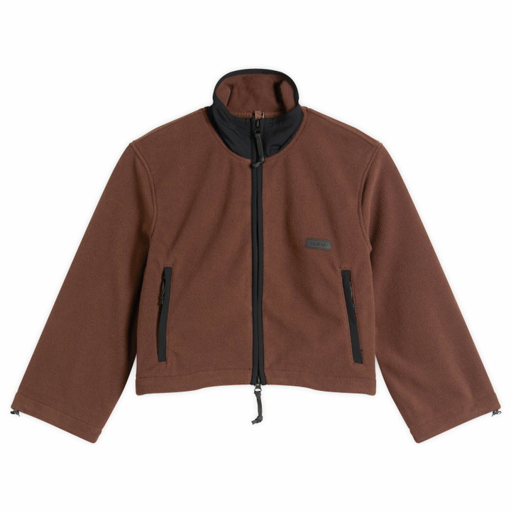 Photo: SKIMS Women's Fleece Lounge Shrunken Zip Up Jacket in Cocoa