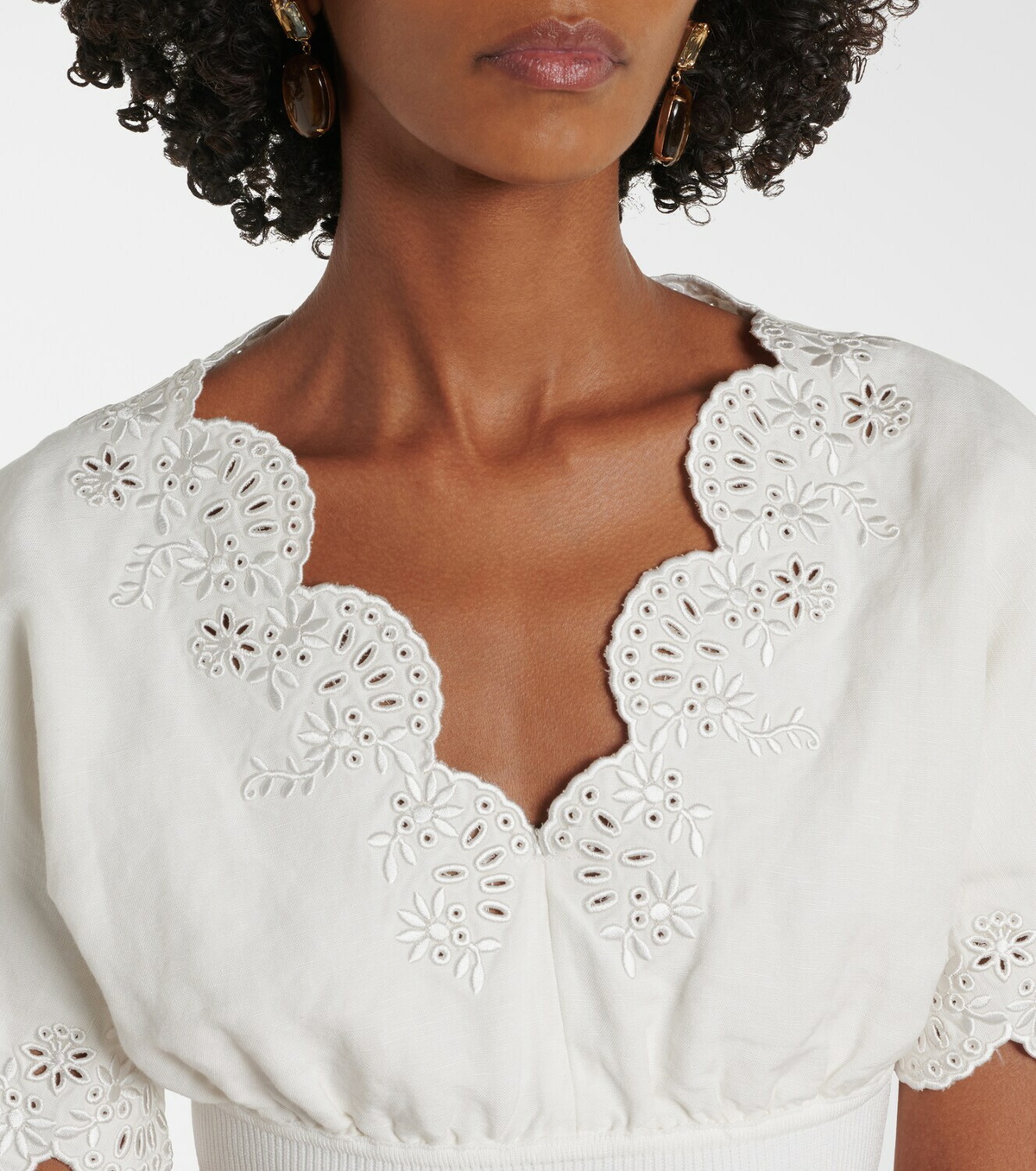 Simkhai Broderie anglaise linen-blend crop top