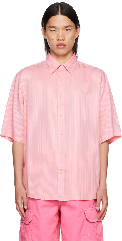 Photo: Acne Studios Pink Embroidered Logo Shirt