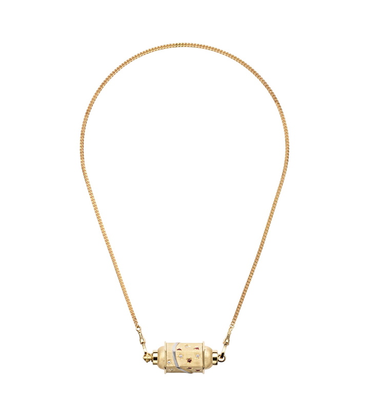 Photo: Marie Lichtenberg Milky Way 18kt gold pendant necklace with diamonds and rubies