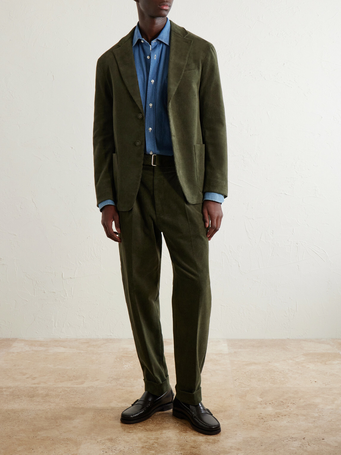 Officine Générale - Hugo Straight-Leg Cotton-Blend Corduroy Trousers - Green
