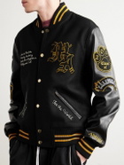 AMIRI - Appliquéd Wool-Blend and Full-Grain Leather Varsity Jacket - Black