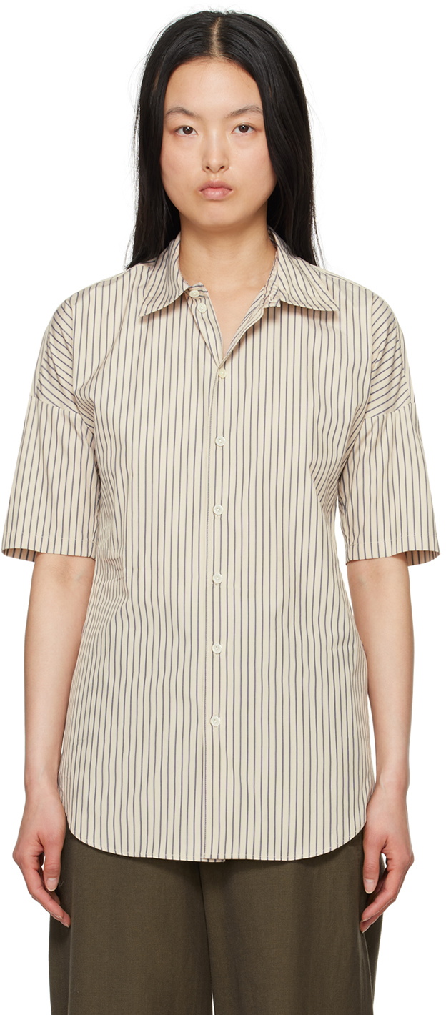 LEMAIRE Off-White & Navy Stripe Shirt Lemaire
