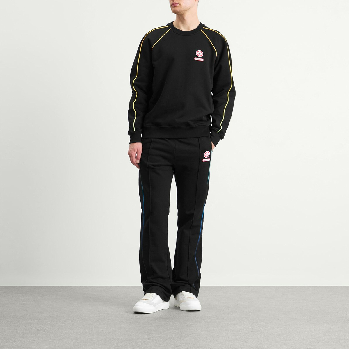 Casablanca Men's Loopback Gradient Piping Open Hem Jogger in Black