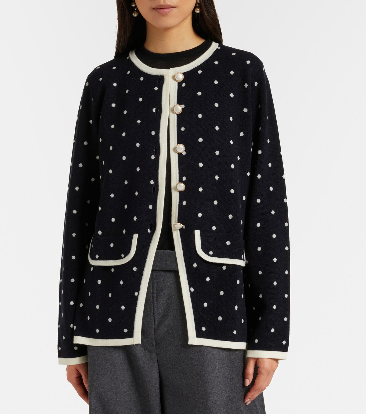 Rixo Mirja polka-dot wool-blend cardigan
