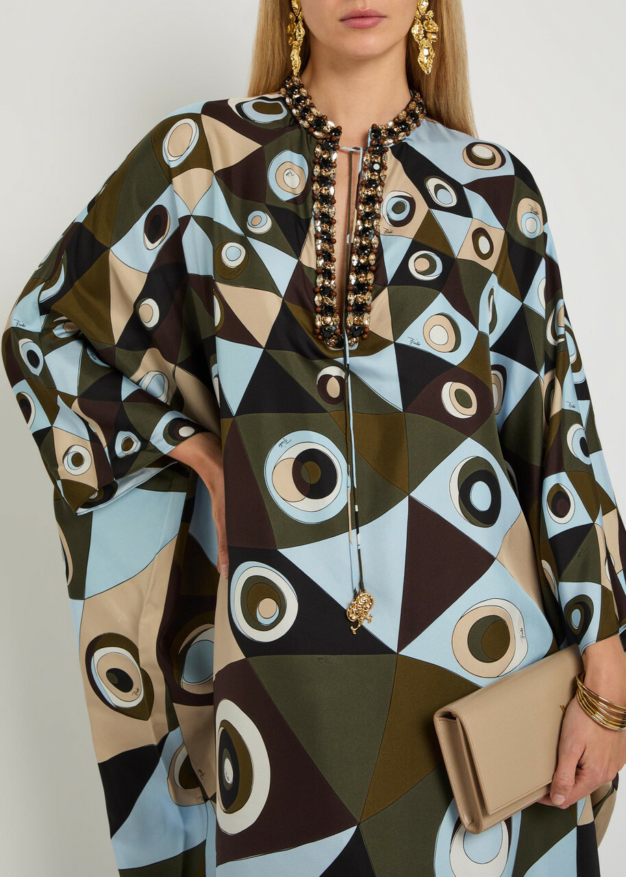Pucci Printed Crystal-embellished Silk Maxi Kaftan Dress Multicoloured
