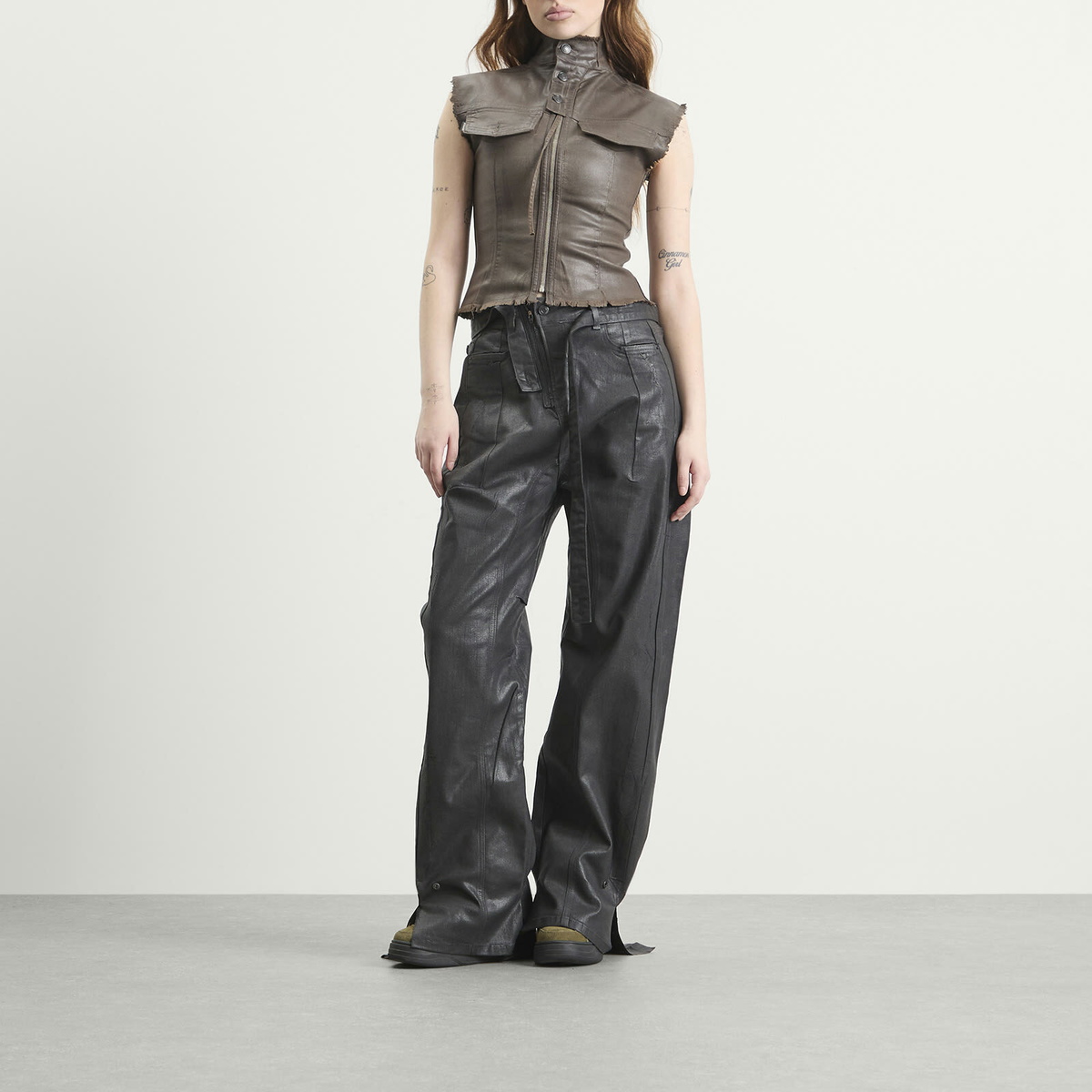 Ottolinger Women's Glazed Denim Zip Top in Brown