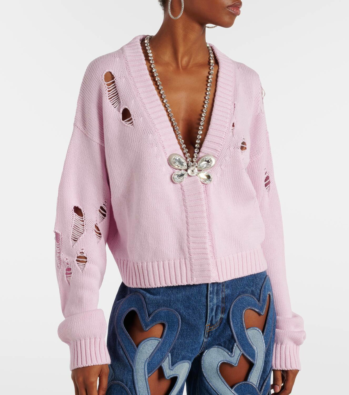 Area Embellished cotton and cashmere cardigan
