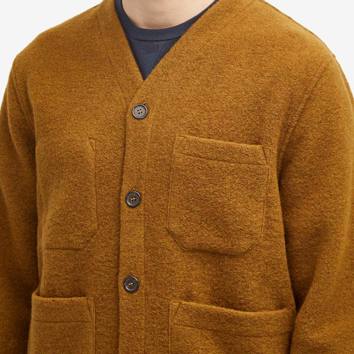 Universal Works Men's Wool Fleece Cardigan in Mustard